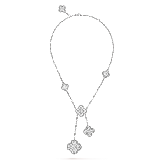 [moco jewelrys]CLOVER 5 MOTIFS SILVER DIAMONDS NECKLACE