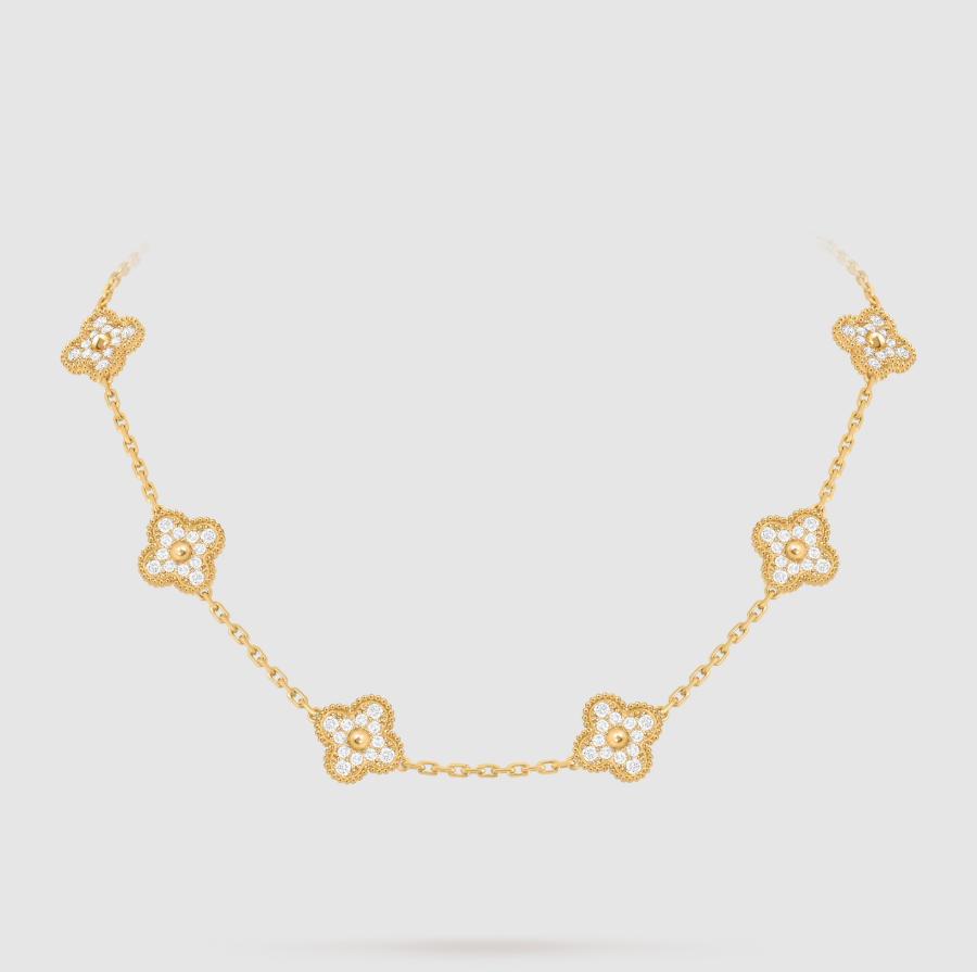 [Moco jewelrys]CLOVER 10 MOTIFS FULL DIAMOND NECKLACE