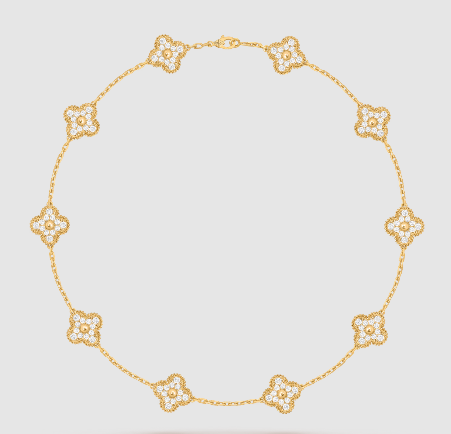 [Moco jewelrys]CLOVER 10 MOTIFS FULL DIAMOND NECKLACE