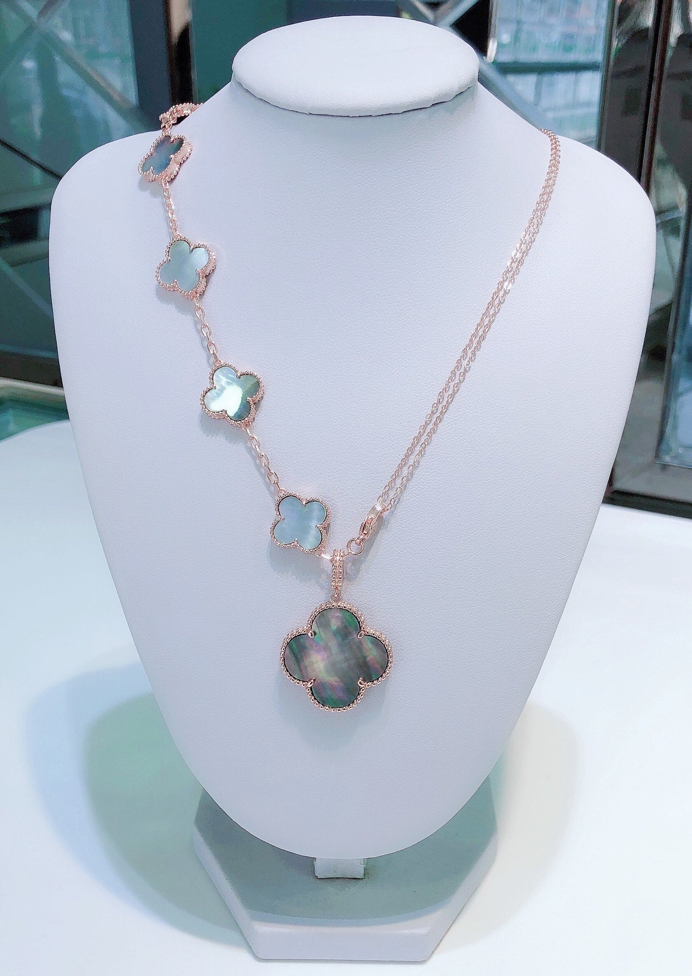 [moco jewelrys]COMBINED BRACELET 5 MOTIFS AND NECKLACE DARK MOP ROSE GOLD