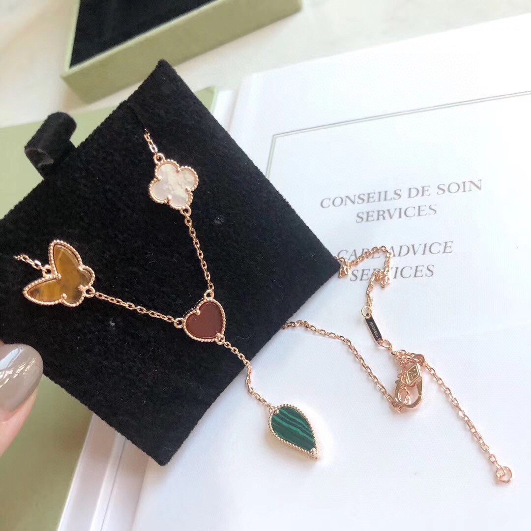 [moco jewelrys]LUCKY SPRING 4 MOTIFS ROSE GOLD NECKLACE