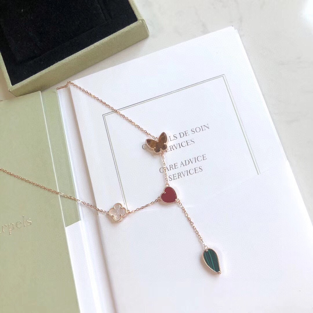 [moco jewelrys]LUCKY SPRING 4 MOTIFS ROSE GOLD NECKLACE